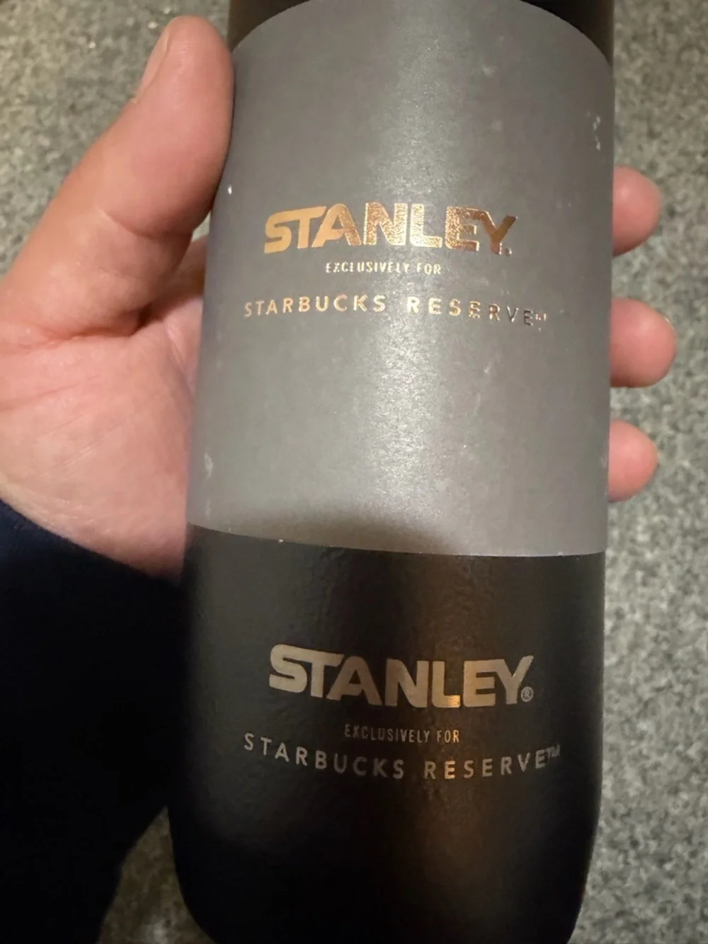 Stanley Black Travel Bottle with Gray Band and Gold Logo - Picture 3 of 4